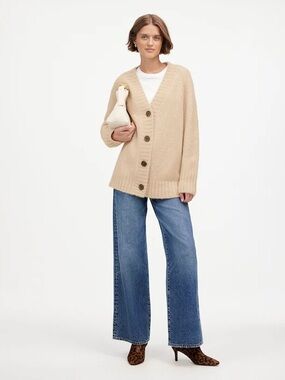 Madewell S Cream Chunky Knit Button Down Alpaca Wool Blend Oversized Cardigan